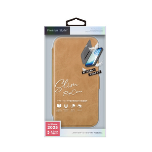 PGA iPhone 17用スリムフリップカバー キャメル PG-25AFP08BE-イメージ1