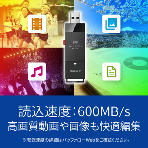 BUFFALO PC対応 USB3．2(Gen2) TV録画 スティック型外付けSSD TypeC付属(1TB) ブラック SSD-SCT1.0U3-BA-イメージ2