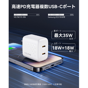 VOLTME USB急速充電器 Revo 35 Duo Lite USB PD(パワーデリバリー)対応 35W USB-C×2ポート ホワイト V2089-イメージ6