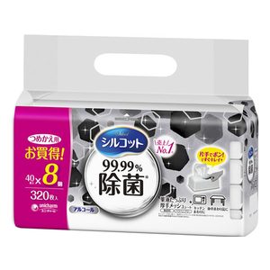 ユニ・チャーム シルコット 99.99%除菌ウェットティッシュ 詰替用40枚×8P F930785-イメージ1