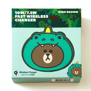 LINE FRIENDS 急速充電対応 ワイヤレス充電パッド ジャングルブラウン ダイノブラウン KCL-WPT001-イメージ1