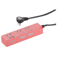 オーム電機 押しボタンスイッチ付きカラー節電タップ(3個口・1．5m) ピンク HS-T1147P