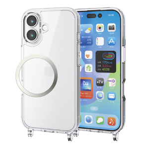 エレコム iPhone 17用ハイブリッドケース ストラップホール付き メタルステッカー付 クリア PM-A25AHVCKSHCR-イメージ2