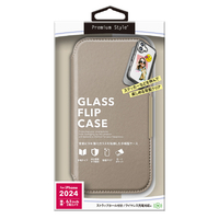 PGA iPhone 16用ガラスフリップケース ベージュ PG-24AGF02BE