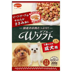 日本ペットフード ビタワン君のWソフト 成犬用 ビーフ・チーズ味・やわらかささみ添え 200g Wｿﾌﾄｾｲｹﾝﾋﾞ-ﾌﾁ-ｽﾞｻｻﾐ200G-イメージ1