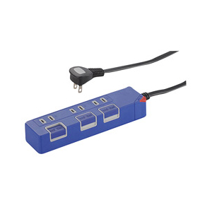 オーム電機 押しボタンスイッチ付きカラー節電タップ(3個口・1．5m) ブルー HS-T1149A-イメージ1