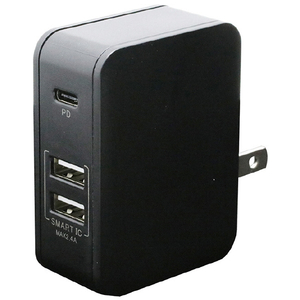 インプリンク PD対応Type-C/2USBポートAC充電器32W ブラック IAC1C2UPD32K-イメージ1