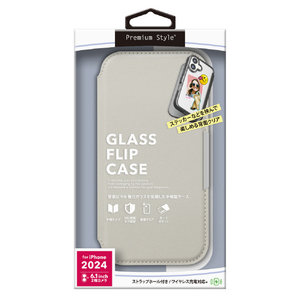 PGA iPhone 16用ガラスフリップケース サフィアーノ調 グレー PG-24AGF05GY-イメージ1