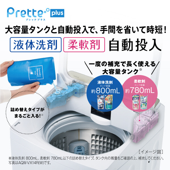 AQUA 10．0kgインバーター全自動洗濯機 Prette(プレッテ) ホワイト AQW-VX10R(W) スピンバブル洗浄