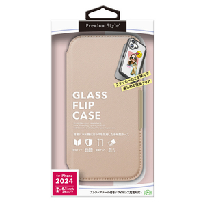 PGA iPhone 16用ガラスフリップケース サフィアーノ調 ピンク PG-24AGF06PK-イメージ1
