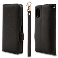 ラスタバナナ AQUOS wish3(SH-53D/A303SH/A302SH)用ハンドストラップ付き手帳型ケース ブラック 7554AQOW3BO