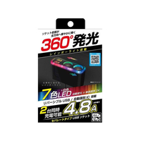 カシムラ 2連セパレートソケット 2USB 4.8A レインボーライト付 FC383NM-KX236