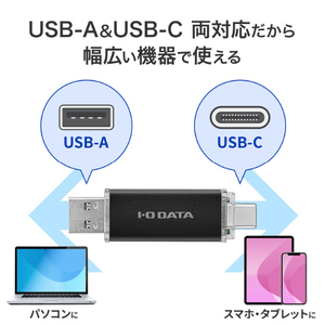 I・Oデータ 5Gbps対応 USB-A&USB-C搭載USBメモリー(256GB) U3C-STDシリーズ ブラック U3C-STD256G/K-イメージ3