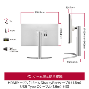LGエレクトロニクス LGエレクトロニクス 27型 LG UHD Monitor 4K /4K(3840×2160)/IPS/DCI-P3 95%/ DisplayHDR 400/アンチグレア/HDMI×2/DisplayPort/USB Type-C(USB PD90W)/USBハブ(Down×2) 27UP850K-W 27UP850K-W-イメージ4