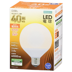 オーム電機 LED電球 E26口金 全光束440lm(3．8W普通電球サイズ) 電球色相当 LDG4L-G AG51-イメージ1