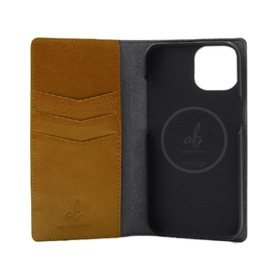 ABBI SIGNATURE iPhone 15用VINTAGE イタリアンレザー MagSafe対応ダイアリーケース タン ABS26163I15-イメージ2
