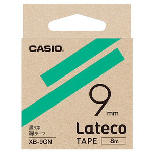 カシオ Lateco専用テープ(黒文字/9mm幅) 緑テープ XB-9GN-イメージ1