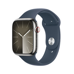 Apple Apple Watch Series 9(GPS + Cellularモデル)- 45mm シルバーステンレススチールケースとストームブルースポーツバンド - S/M MRMN3J/A-イメージ1