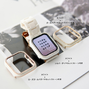 GAACAL Apple Watch Series 7-8 [41mm]用スワロフスキーフレーム ホワイト×ローズゴールド W00065WR5-イメージ2
