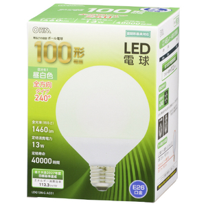 オーム電機 LED電球 E26口金 全光束1460lm(13W普通電球サイズ) 昼白色相当 LDG13N-G AG51-イメージ1