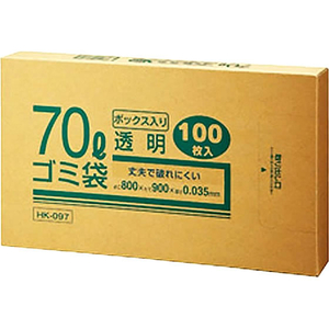 クラフトマン 業務用 厚手ゴミ袋 透明 箱入 70L 100枚 FCE267K-HK097-イメージ1