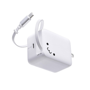 エレコム 巻き取り式ケーブル一体型AC充電器(35W/C×1+Cケーブル×1) しろちゃん(ホワイト×ブラック) MPA-AC12835WF-イメージ1