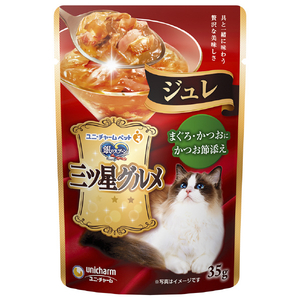 ユニ・チャームペットケア 銀のスプーン三ツ星グルメ パウチジュレ まぐろ・かつおにかつお節添え 35g ﾐﾂﾎﾞｼｼﾞﾕﾚｶﾂｵﾌﾞｼ35G-イメージ1
