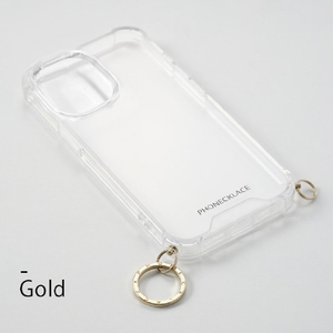 PHONECKLACE iPhone 16用ストラップ用リング付きクリアケース ゴールドチャーム PN27175I16-イメージ6