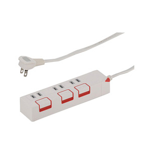 オーム電機 押しボタンスイッチ付き節電タップ(3個口・2．5m) HS-T1176W-イメージ1