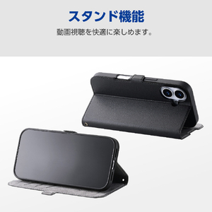 エレコム iPhone17用手帳型ケース 磁石付 耐衝撃 ブラック PM-A25APLFY3BK-イメージ6
