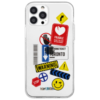 Dparks iPhone 13 Pro用ソフトクリアケース TAG STICKER Warning DS21176I13P