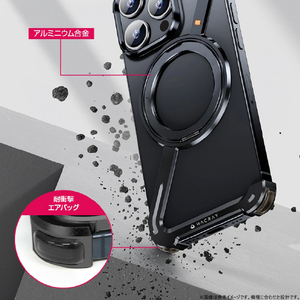 HACRAY iPhone 16 Pro用360 RingStandバンパー アルミ×ブラック HR27179I16PR-イメージ8