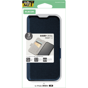 エレコム iPhone17用手帳型ケース 磁石付 耐衝撃 ネイビー PM-A25APLFY3NV エレコム iPhone17用手帳型ケース 磁石付 耐衝撃 ネイビー PM-A25APLFY3NV