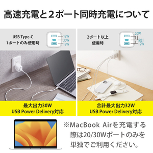 エレコム USB Power Delivery 32W キューブAC充電器(C×1+A×2) ホワイト MPA-ACCP4032WH-イメージ3