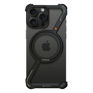 HACRAY iPhone 16 Pro Max用360 RingStandバンパー アルミ×ブラック HR27180I16PM-イメージ1