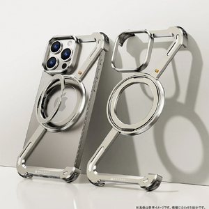 HACRAY iPhone 16用360 RingStandバンパー アルミ×シルバー HR27181I16-イメージ7