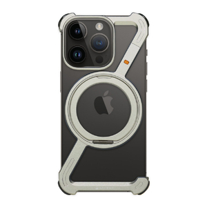 HACRAY iPhone 16 Pro用360 RingStandバンパー アルミ×シルバー HR27182I16PR-イメージ1