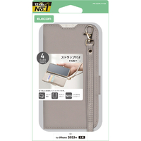 エレコム iPhone17用手帳型ケース 磁石付 耐衝撃 ハンドストラップ付 グレージュ PM-A25APLFY4GB