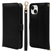 ラスタバナナ iPhone 15/14/13用手帳型ケース＋ハンドストラップ カード3枚 ブラック 7582IP361BO
