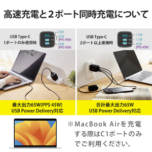 エレコム USB Power Delivery 65W キューブAC充電器(C×2+A×1) ブラック MPA-ACCP4465BK-イメージ3