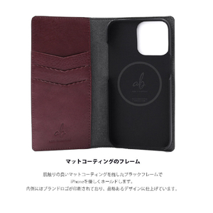 ABBI SIGNATURE iPhone 15 Pro用VINTAGE イタリアンレザー MagSafe対応ダイアリーケース ワイン ABS26184I15PR-イメージ12