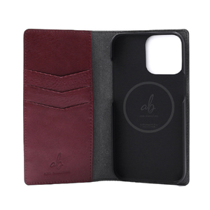 ABBI SIGNATURE iPhone 15 Pro用VINTAGE イタリアンレザー MagSafe対応ダイアリーケース ワイン ABS26184I15PR-イメージ2