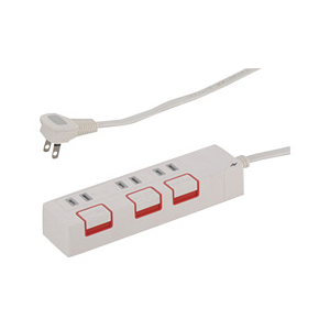 オーム電機 押しボタンスイッチ付き雷ガード節電タップ(3個口・1．5m) HS-K1185W-イメージ1