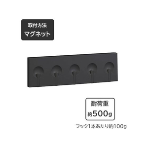 伸晃 5連フック キッチンフック 小物収納 マグネット ブラック FCE158T-FK-5HBK-イメージ4