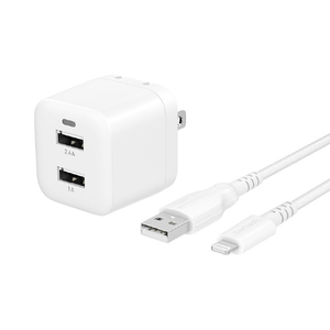 オウルテック USB Type-A 2ポート AC充電器 超タフUSB Type-A to Lightning ケーブル(1.5m) セット ホワイト OWL-AC17WAAL15-WH オウルテック USB Type-A 2ポート AC充電器 超タフUSB Type-A to Lightning ケーブル(1.5m) セット ホワイト OWL-AC17WAAL15-WH