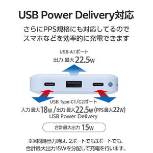 エレコム 残量表示機能付きモバイルバッテリー(10000mAh/22．5W) ブルー DE-C76-10000BU-イメージ6