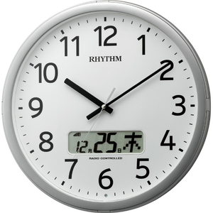 リズム時計 プログラムカレンダー01SR 電波掛時計 RHYTHM シルバーメタリック色 4FNA01SR19-イメージ1