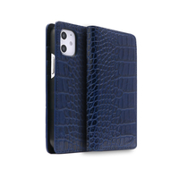 ABBI SIGNATURE iPhone 12 mini用イタリアンレザー クロコダイアリーケース ネイビー ABS20189I12