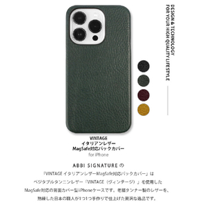 ABBI SIGNATURE iPhone 15 Pro用VINTAGE イタリアンレザー MagSafe対応バックカバー タン ABS26189I15PR-イメージ3