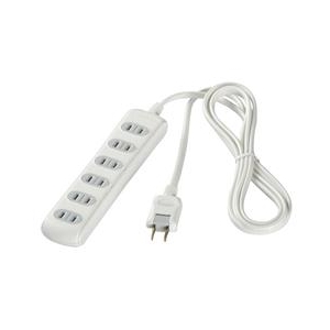 BUFFALO 2ピン式電源タップ シャッター付(6個口・3m) ホワイト BSTAPSH2630WH-イメージ1